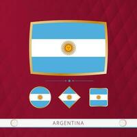 impostato di argentina bandiere con oro telaio per uso a sportivo eventi su un' Borgogna astratto sfondo. vettore