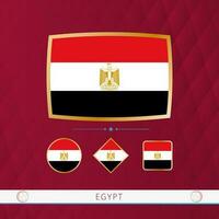 impostato di Egitto bandiere con oro telaio per uso a sportivo eventi su un' Borgogna astratto sfondo. vettore