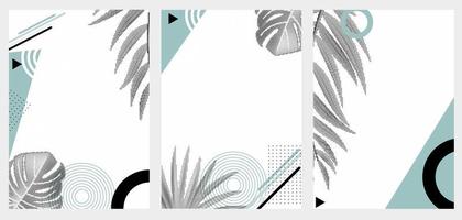 astratto geometrico alla moda con set di raccolta di foglie di palma mezzitoni vettore