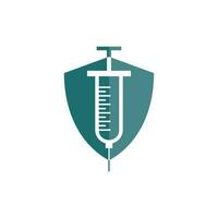 siringa e scudo icona logo, illustrazione di iniezione logo vaccino design vettore modello