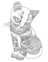 carino gattino. mano disegno colorazione per bambini e adulti. bellissimo disegni con modelli e piccolo particolari. gatto colorazione pagina, monocromatico libro immagini con animali. vettore