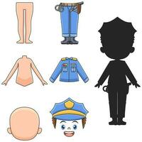 polizia cartone animato illustrazione puzzle gioco impostato vettore