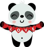 amorevole panda Tenere un' amore rosso cuore bandiera ghirlanda vettore