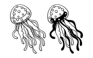 Medusa nuoto subacqueo nel mare. mano disegnato schizzo di oceano animale. vettore nero e bianca illustrazione di marino creatura. isolato clipart su bianca sfondo.