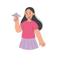 vettore illustrazione di cartone animato donna con carta aereo. arte per newsletter, pubblicità, mailing elenco, attività commerciale, saluti, seo.