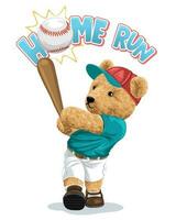 vettore illustrazione di mano disegnato orsacchiotto orso cartone animato giocando baseball