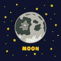 vettore illustrazione colore bambini Luna con stelle icona piatto design illustrazione