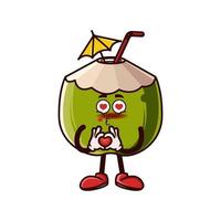 simpatico personaggio di cocco con emoji d'amore vettore