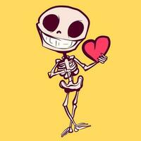 digitale arte di un' sorridente scheletro cartone animato Tenere un' cuore. portafortuna personaggio con ossatura e un' cranio, concettuale disegno per San Valentino giorno vettore