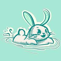 digitale arte di un' carino coniglietto nuoto nel un' piscina e spruzzi acqua. vettore di un adorabile coniglio giocando nel il oceano