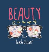 slogan di bellezza con occhiali riflessione di fiori illustrazione vettore
