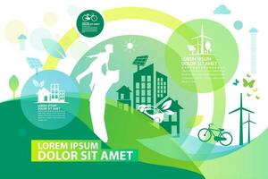 ecology.green cities aiuta il mondo con idee ecologiche concept.vector illustrazione vettore