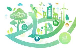 ecology.green cities aiuta il mondo con idee ecologiche concept.vector illustrazione vettore