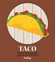 poster messicano di celebrazione del giorno di taco con cornice circolare in legno vettore