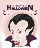 felice poster di celebrazione horror di halloween con vampiro vettore