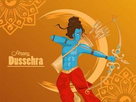 carta di celebrazione felice dussehra con rama blu su sfondo giallo vettore