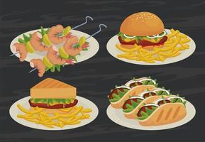 menu di deliziose icone di fast food vettore