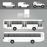 autobus bianchi e mini furgoni mockup auto veicoli icone vettore