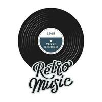 vinile disco e lettering retrò musica su un' bianca sfondo. musica retrò icona, Vintage ▾ logo, vettore