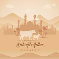 vettore illustrazione di eid al adha sfondo con capra e mucca