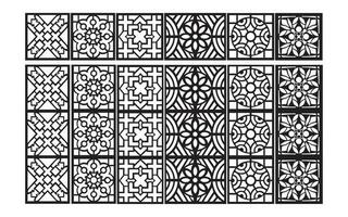 decorativo nero modelli con bianca sfondo, geometrico, islamico e floreale modello per cnc laser taglio vettore