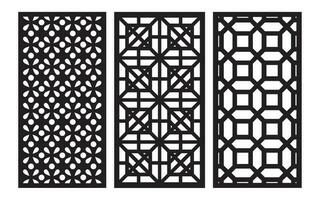 decorativo nero modelli con bianca sfondo, geometrico, islamico e floreale modello per cnc laser taglio vettore