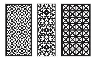 decorativo nero modelli con bianca sfondo, geometrico, islamico e floreale modello per cnc laser taglio vettore