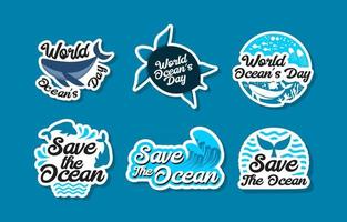 set di adesivi per la giornata mondiale dell'oceano vettore