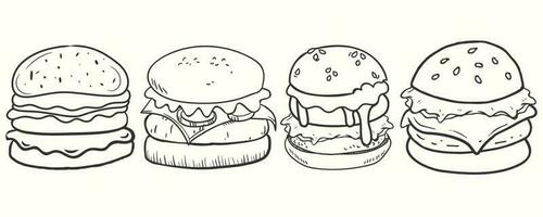 carino disegnato a mano hamburger nel scarabocchio stile. hamburger illustrazione impostato vettore