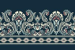 ikat floreale paisley ricamo su Marina Militare blu sfondo.ikat etnico orientale modello tradizionale.azteco stile astratto vettore illustrazione.disegno per trama, tessuto, abbigliamento, avvolgimento, decorazione, pareo.