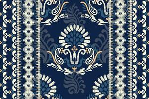 ikat floreale paisley ricamo su Marina Militare blu sfondo.ikat etnico orientale modello tradizionale.azteco stile astratto vettore illustrazione.disegno per trama, tessuto, abbigliamento, avvolgimento, decorazione, tappeto.