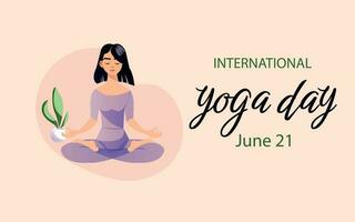 internazionale giorno di yoga. 21 di giugno. vettore illustrazione. internazionale giorno di yoga. striscione, manifesto, cartolina.