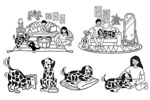 mano disegnato dalmata cane e famiglia collezione nel piatto stile illustrazione per attività commerciale idee vettore