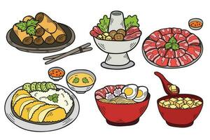 mano disegnato Cinese cibo collezione nel piatto stile illustrazione per attività commerciale idee vettore