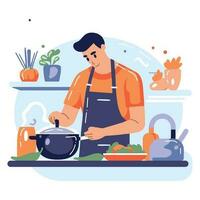 mano disegnato capocuoco cucinando nel il cucina piatto stile illustrazione per attività commerciale idee vettore