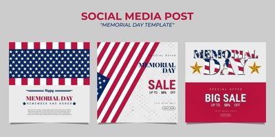 memorial day social media post template design vettore