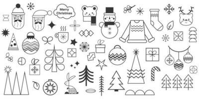 geometrico Natale icone impostare. mosaico geometrico Santa viso, cervo, pupazzo di neve, Natale albero, i regali. astratto nuovo anno isolato elementi. inverno vacanza arredamento, palle, fiocchi di neve. vettore illustrazione