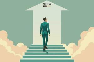 uomo d'affari a piedi su e passo il scala per successo e obbiettivo risultato. vettore illustrazione