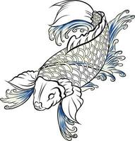 mano disegnato schema koi pesce e acqua spruzzo giapponese tatuaggio.koi carpa pesce scarabocchio stile. vettore