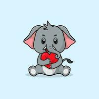 vettore carino bambino elefante cartone animato Tenere amore icona piatto illustrazione.