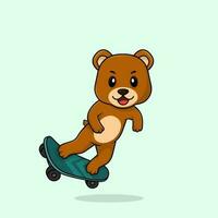 vettore carino bambino orso cartone animato giocando skateboard icona piatto illustrazione.