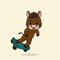 vettore carino bambino cavallo cartone animato giocando skateboard icona piatto illustrazione.