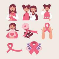 Seno cancro consapevolezza piatto illustrazione impostato con rosa colore vettore