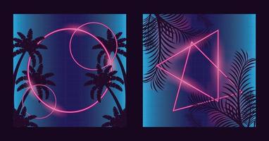 poster di voglia di viaggiare con palme e foglie con figure geometriche vettore