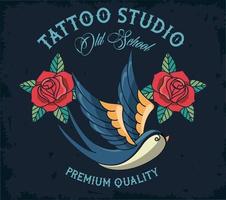 uccello e rose tattoo studio immagine artistica vettore