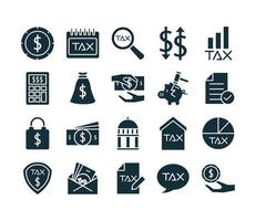 fascio di tasse imposta icone di stile silhouette vettore