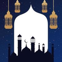 carta di ramadan kareem con lanterne dorate e taj mahal vettore