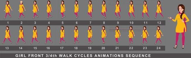 sequenza di animazione del ciclo di camminata del personaggio della ragazza vettore
