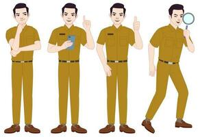 vario stili e pose di bello indonesiano civile servi indossare uniformi vettore