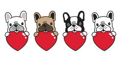 cane vettore francese bulldog cuore San Valentino abbraccio cartone animato personaggio icona Sorridi logo illustrazione